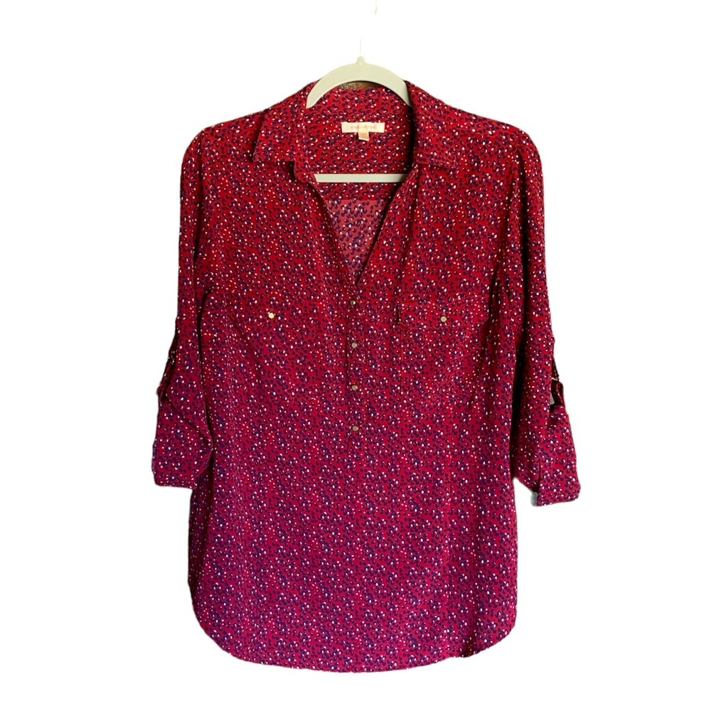 Anthropologie womens Skies Are Blue leopard print blouse size medium office